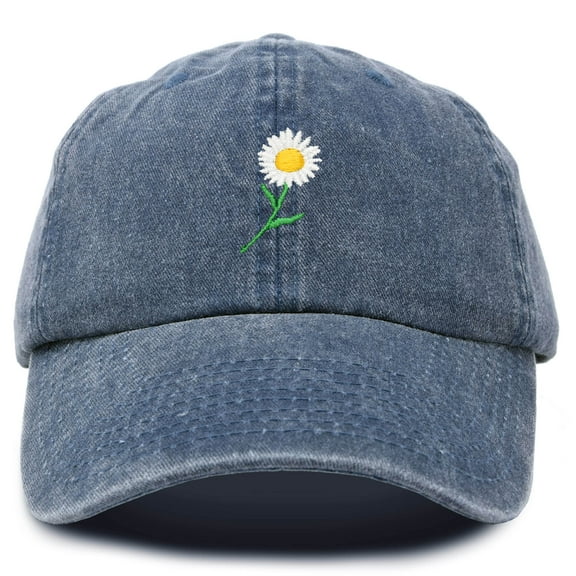 DALIX Daisy Flower Hat Womens Floral Baseball Cap Washed in Navy Blue
