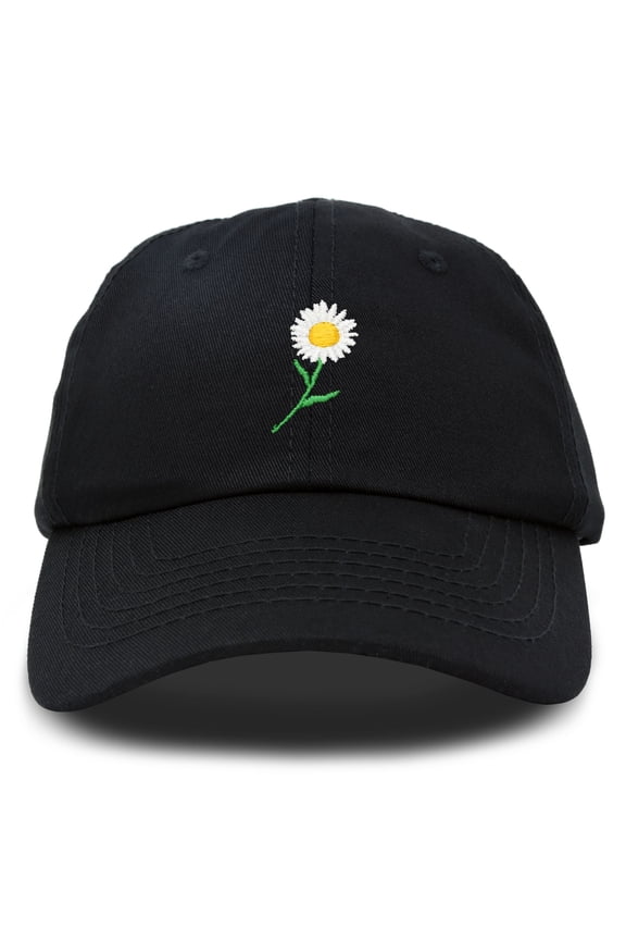 Daisy Flower Hat Womens Floral Baseball Cap in Black