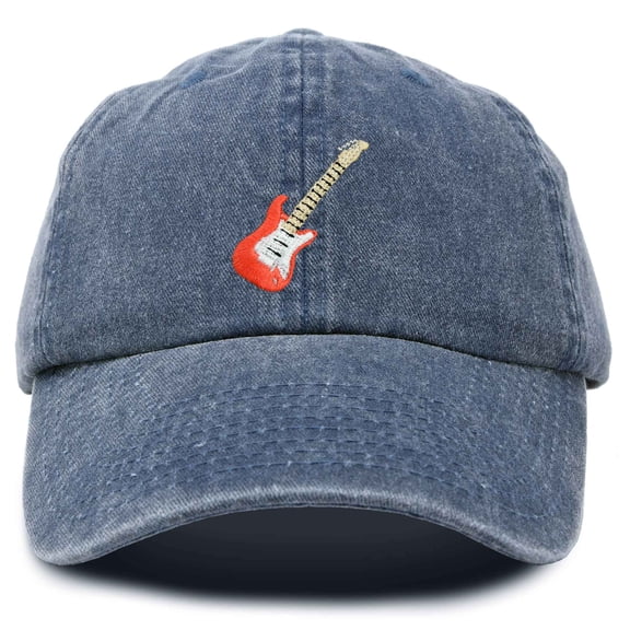 DALIX Electric Guitar Ball Cap Embroidered Hat in Washed Navy Blue