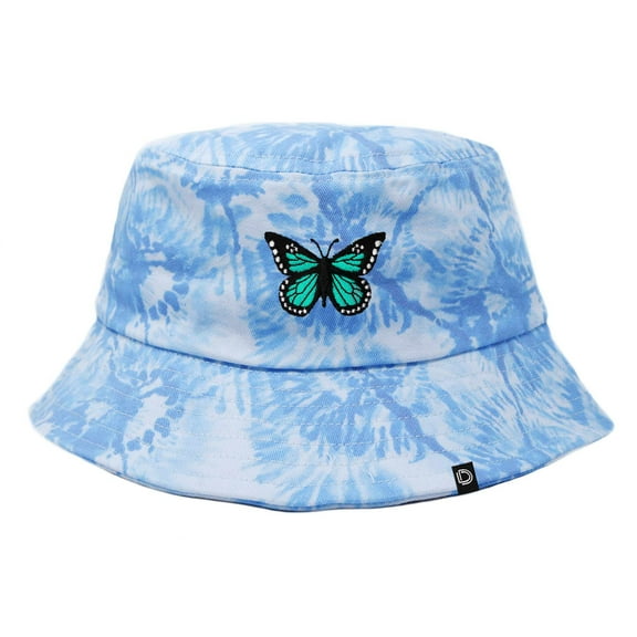 DALIX Embroidered Butterfly Tie Dye Cotton Outdoor Summer Bucket Hat in Blue - Extra Large