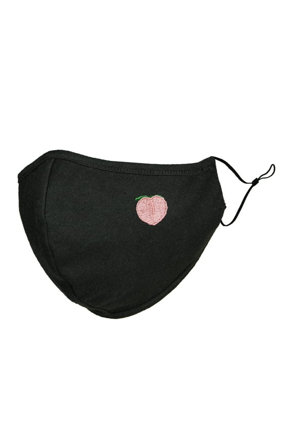 Embroidered Peach Cloth Face Mask Reuseable Washable in Black Made in USA - L-XL Size