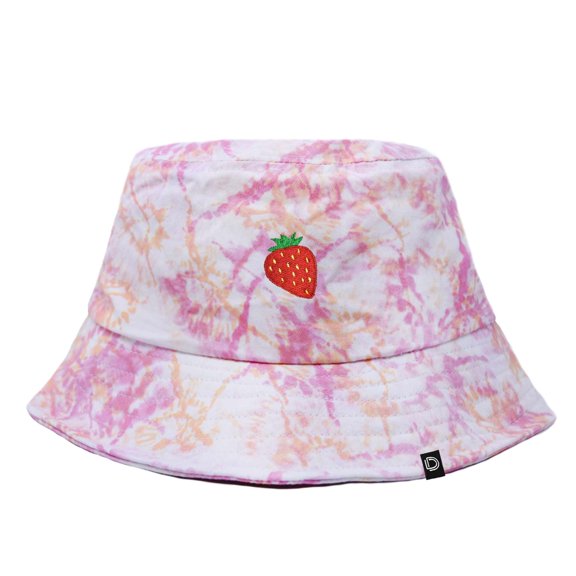 DALIX Embroidered Strawberry Tie Dye Cotton Outdoor Summer Bucket Hat in Pink - Medium