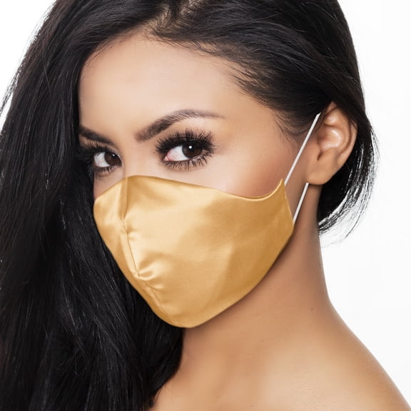DALIX Exclusive Charmeuse Satin 3 Layer Face Mask in Gold - L-XL