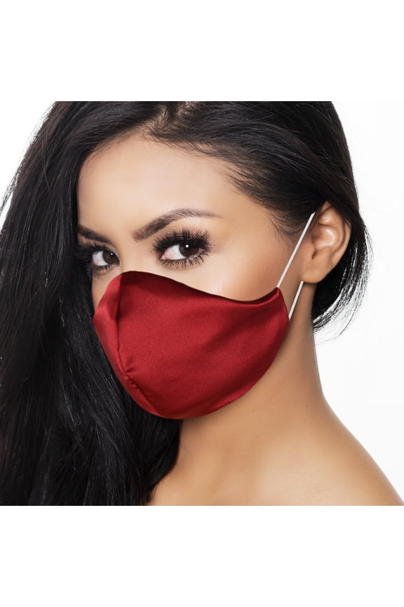 Exclusive Charmeuse Satin 3 Layer Face Mask in Red - L-XL