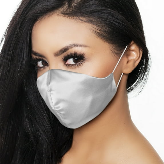 DALIX Exclusive Charmeuse Satin 3 Layer Face Mask in Silver - L-XL