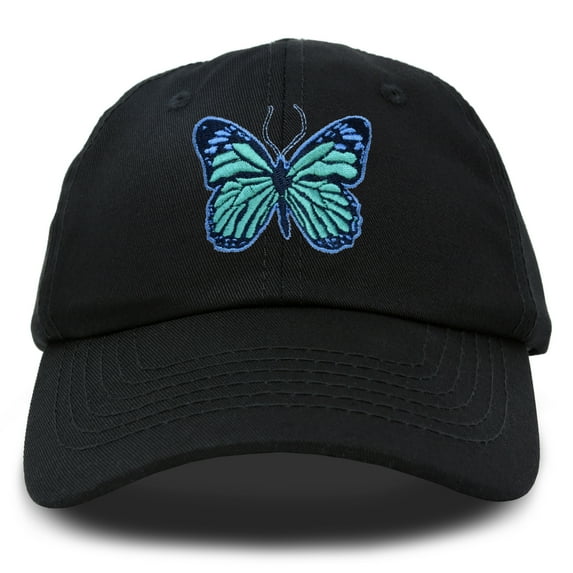 DALIX Exotic Blue Butterfly Hat Cute Womens Gift Embroidered Girls Cap in Black