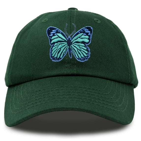 DALIX Exotic Blue Butterfly Hat Cute Womens Gift Embroidered Girls Cap in Dark Green