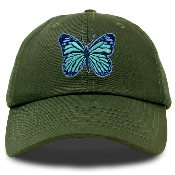 DALIX Exotic Blue Butterfly Hat Cute Womens Gift Embroidered Girls Cap in Olive