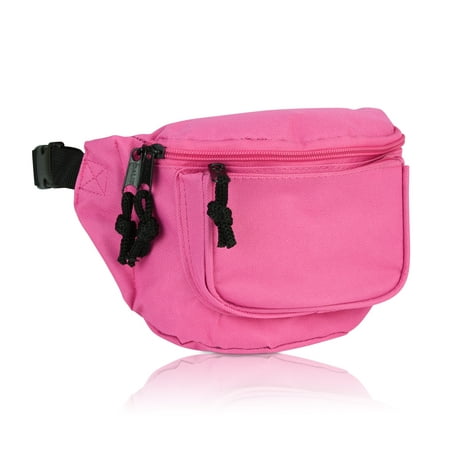 DALIX Fanny Pack 7" Travel Belt Pouch Waist Wallet Bag w/ 3 Pockets in Hot Pink