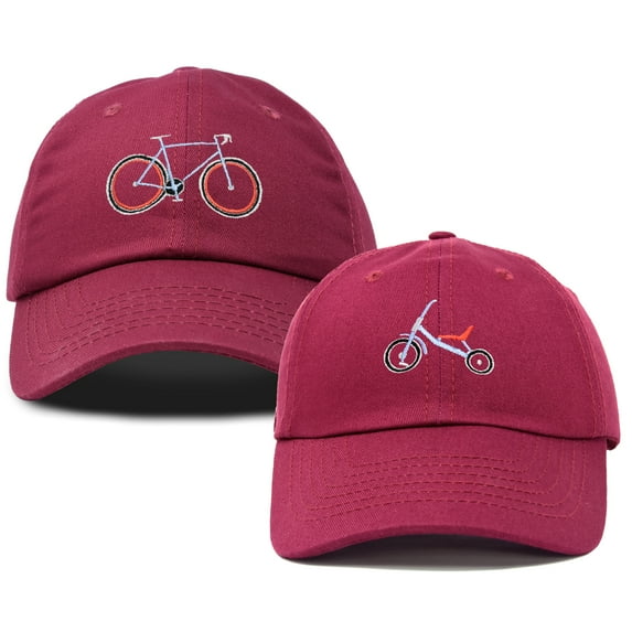 DALIX Father Son Bicycle Tricycle Matching Ball Cap Embroidered Hat Set in Maroon