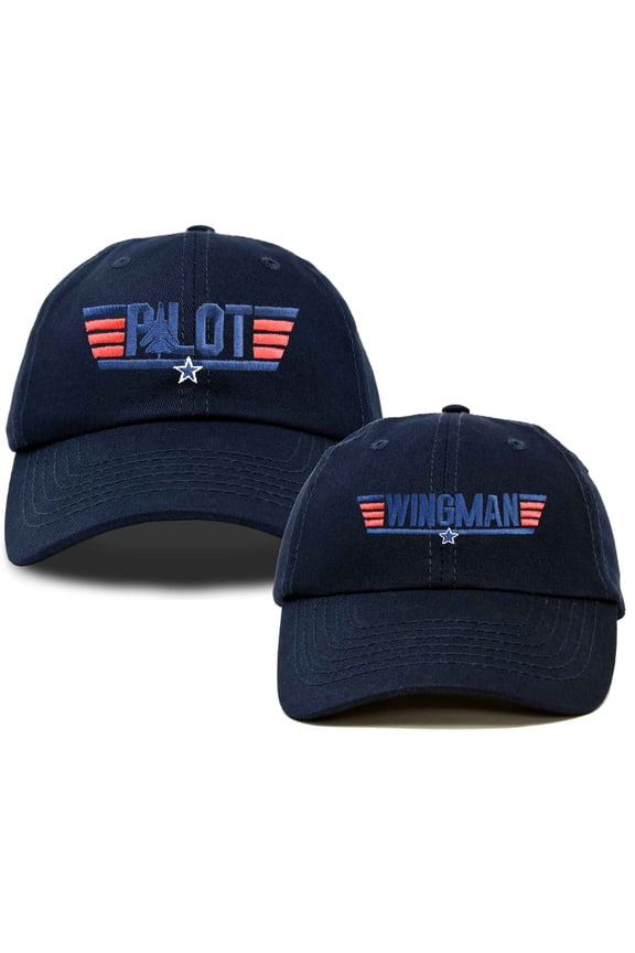 Father Son Pilot and Wingman Matching Hat Set Embroidered Baseball Cap in Navy Blue