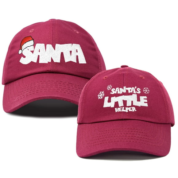 DALIX Father Son Santa Christmas Set Ball Cap Embroidered Hat in Maroon