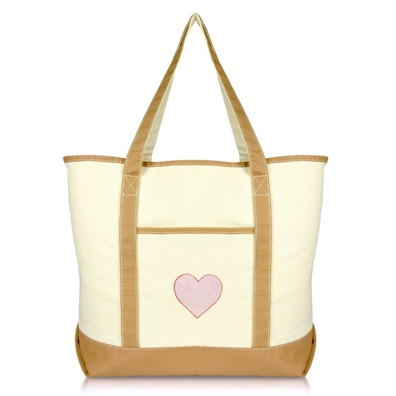 DALIX Filigree Heart Womens Embroidered Tote Bag Natural Canvas in Brown