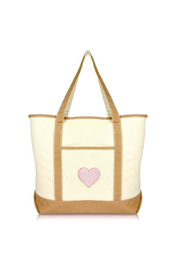 Filigree Heart Womens Embroidered Tote Bag Natural Canvas in Brown