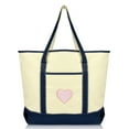 thumbnail image 1 of DALIX Filigree Heart Womens Embroidered Tote Bag Natural Canvas in Navy Blue, 1 of 5
