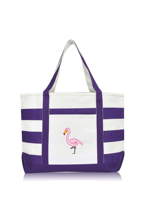 Flamingo Striped Canvas Tote Bag Premium Cotton in Purple