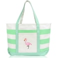 thumbnail image 1 of DALIX Flamingo Striped Canvas Women's Tote Bag Premium Cotton in Mint Green, 1 of 6