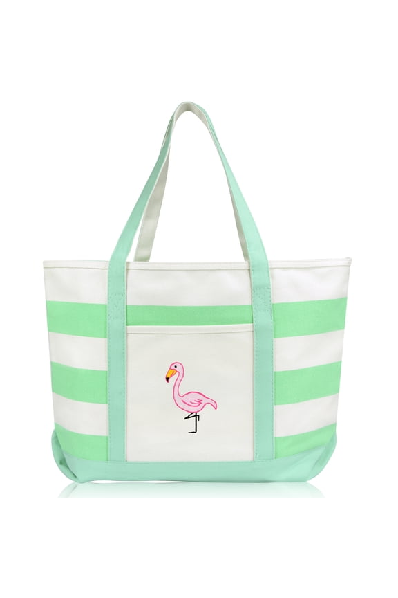 Flamingo Striped Canvas Women's Tote Bag Premium Cotton in Mint Green