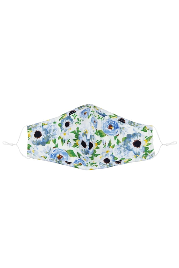 Floral Blue Cloth Face Mask Reuseable Washable Made in USA - Size in L-XL