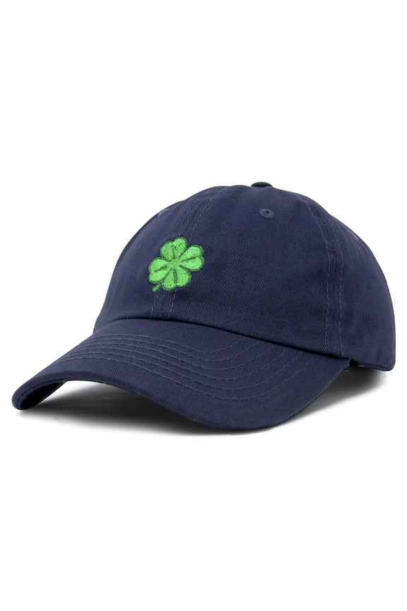 Four Leaf Clover Hat Baseball Cap St. Patrick's Day Cotton Caps Navy Blue