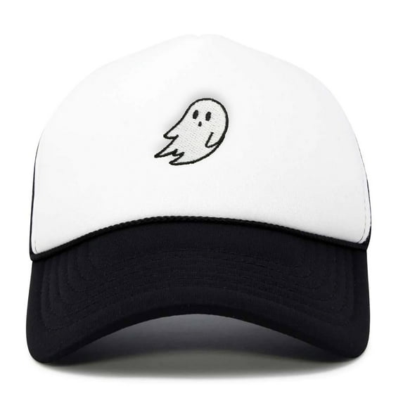 DALIX Ghost Embroidery Halloween Trucker Hat in Black White