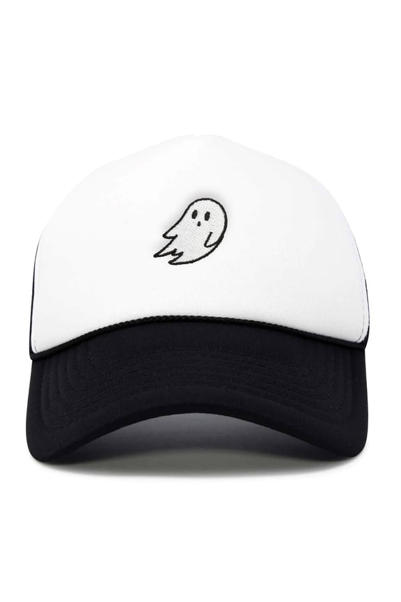 Ghost Embroidery Halloween Trucker Hat in Black White