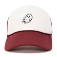 thumbnail image 1 of DALIX Ghost Embroidery Halloween Trucker Hat in Maroon White, 1 of 3