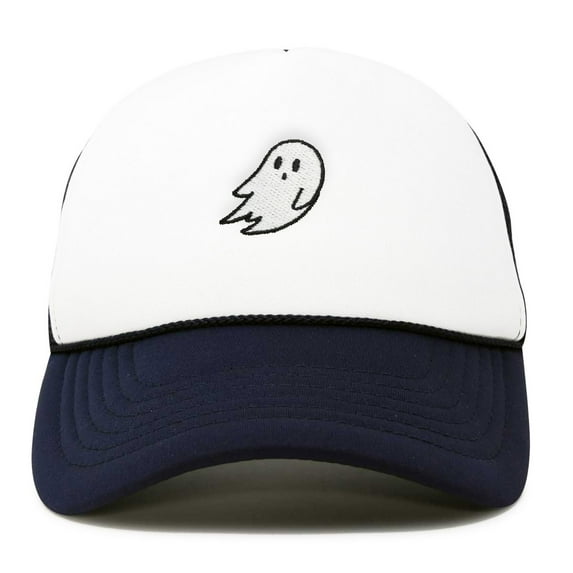 DALIX Ghost Embroidery Halloween Trucker Hat in Navy White