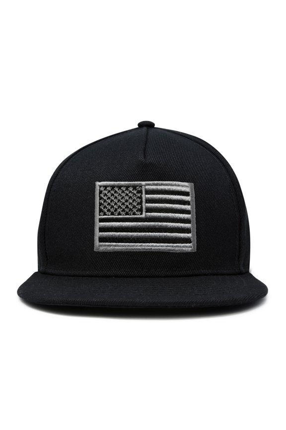 Gray American Flag Hat Flat Bill Snapback USA Baseball Cap in Black