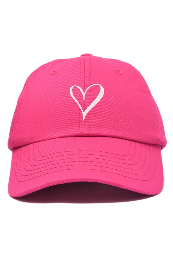 Hand Drawn Heart Hat Womens Embroidered Baseball Cap in Hot Pink