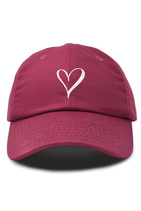 Hand Drawn Heart Hat Womens Embroidered Baseball Cap in Maroon