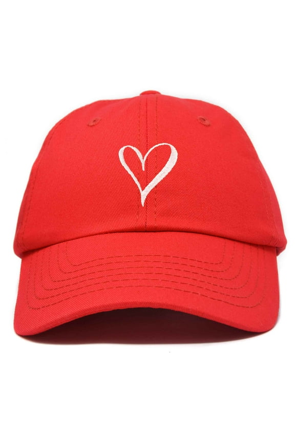 Hand Drawn Heart Hat Womens Embroidered Baseball Cap in Red