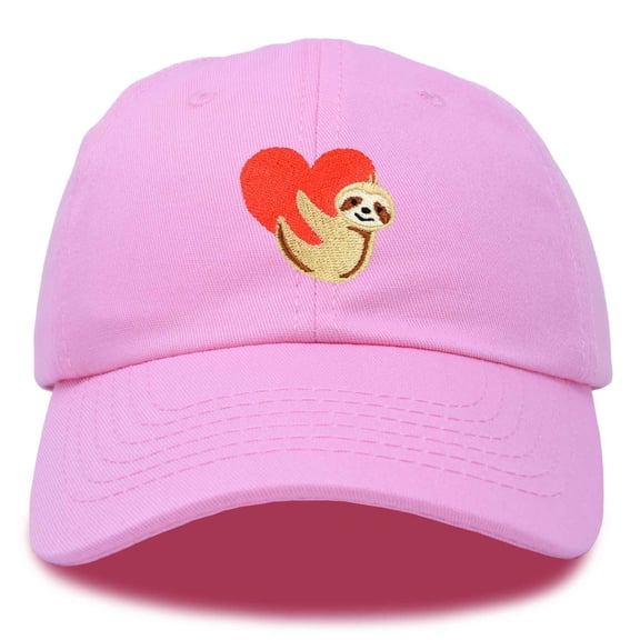 DALIX Heart Cute Sloth Hat Womens Embroidered Baseball Cap in Light Pink