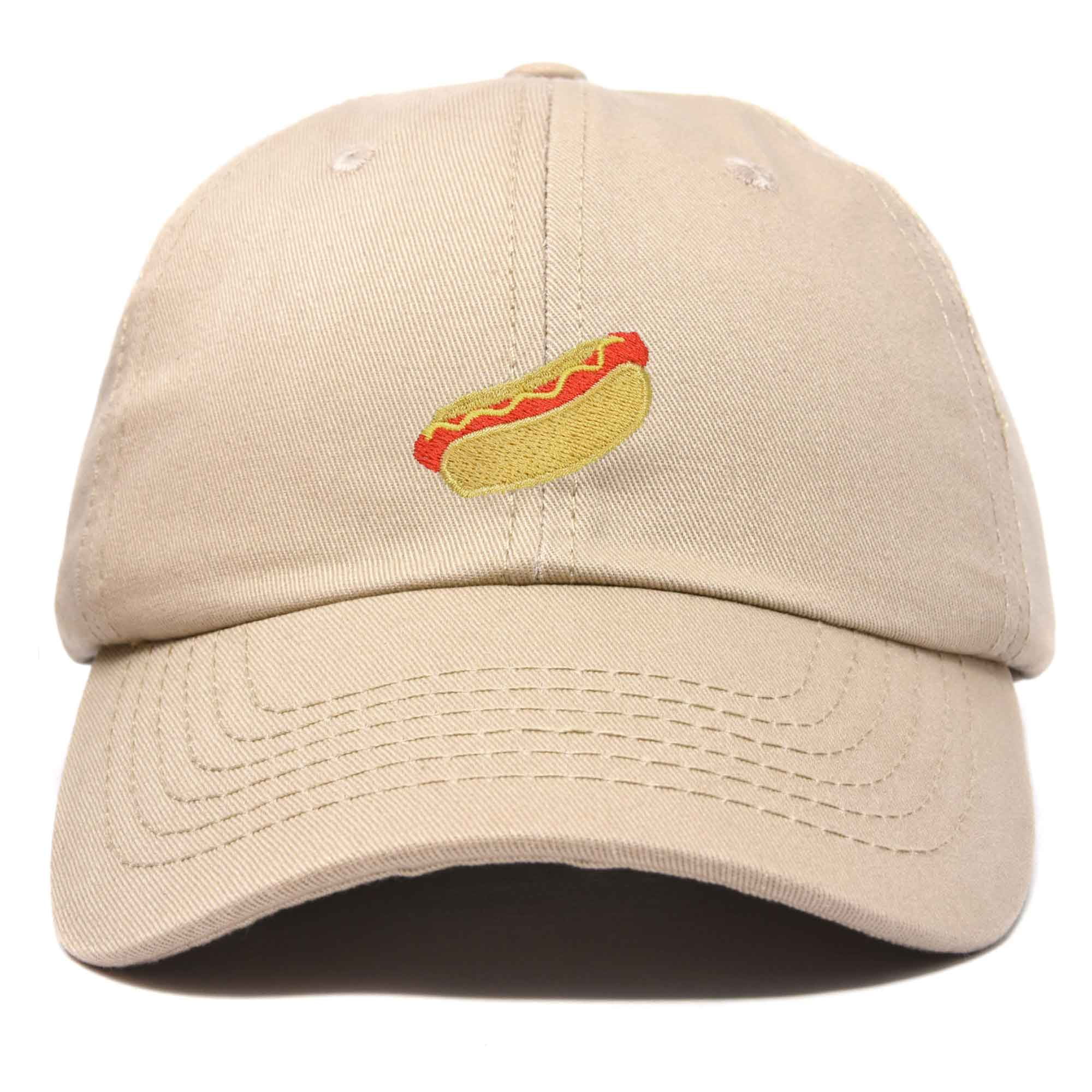 DALIX Hot Dog Hat Embroidered Mens Womens Baseball Cap in Khaki
