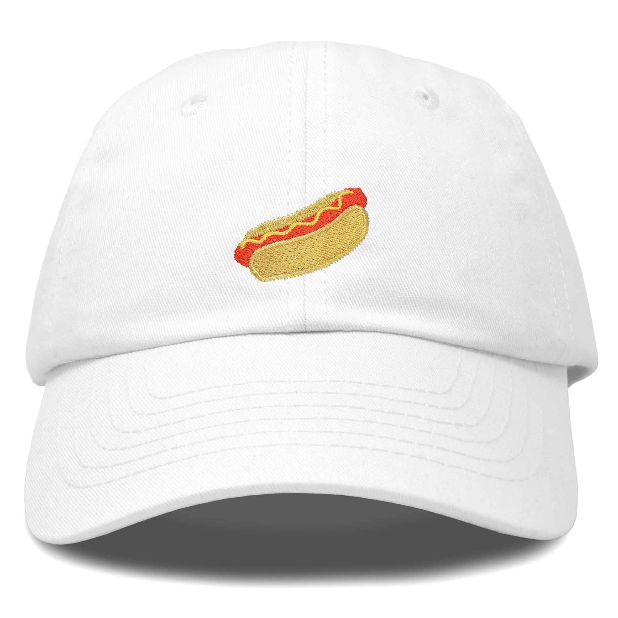 DALIX Hot Dog Hat Embroidered Mens Womens Baseball Cap in White