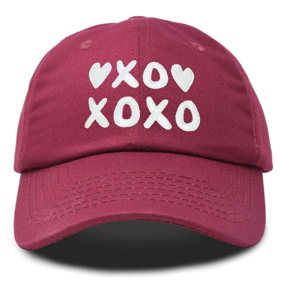 DALIX Hugs Kisses XOXO Hat Womens Embroidered Baseball Cap in Maroon