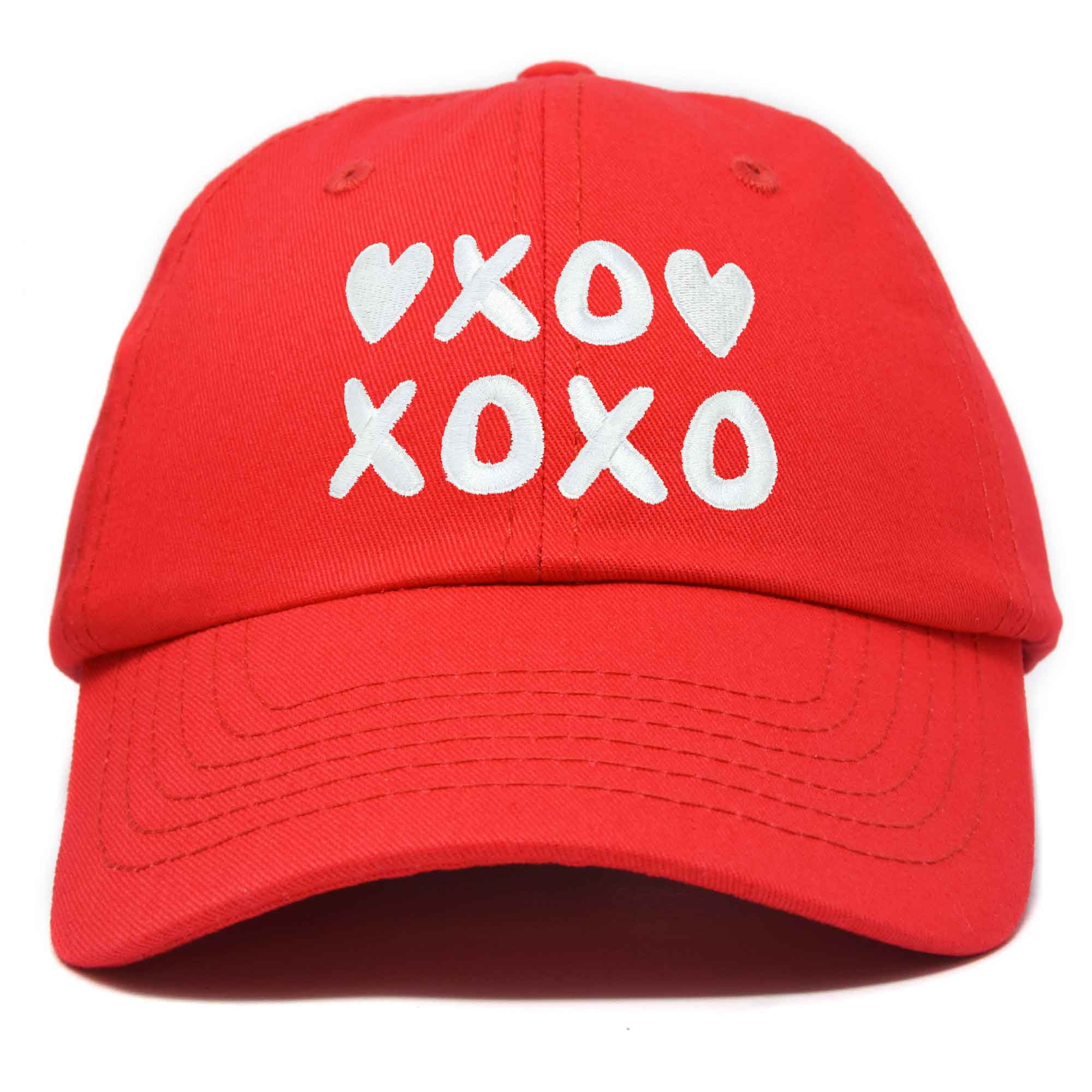 DALIX Hugs Kisses XOXO Hat Womens Embroidered Baseball Cap in Red