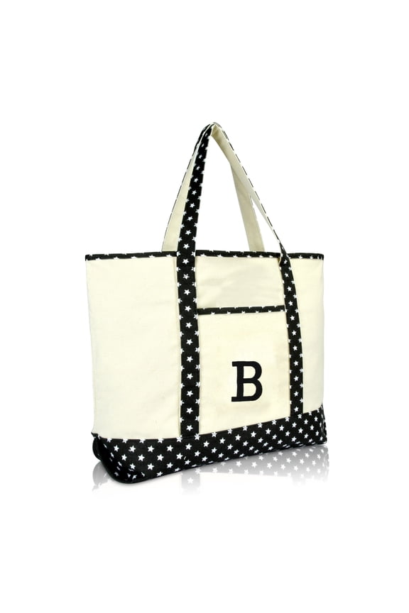 Initial Tote Bag Personalized Monogram Black Star Zippered Top Letter - B