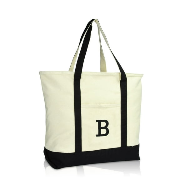 DALIX Initial Tote Bag Personalized Monogram Black Zippered Top Letter - B
