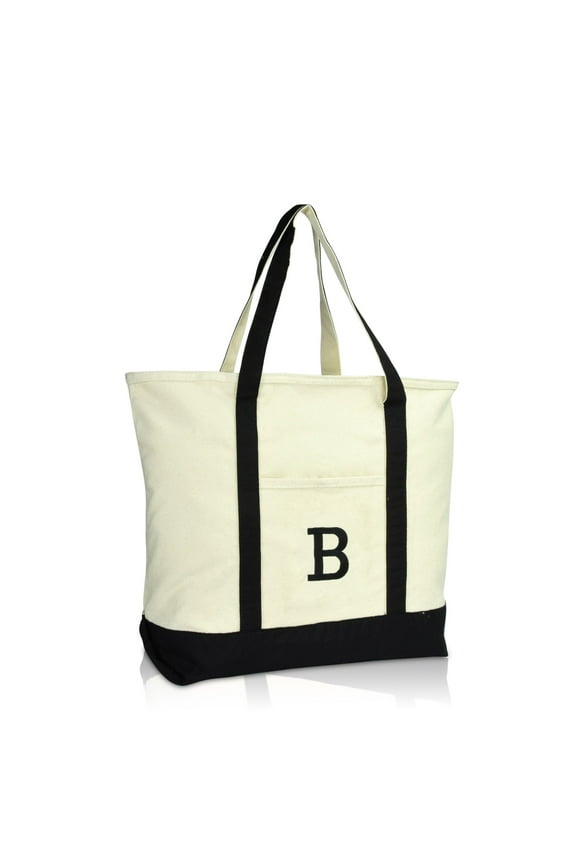 Initial Tote Bag Personalized Monogram Black Zippered Top Letter - B