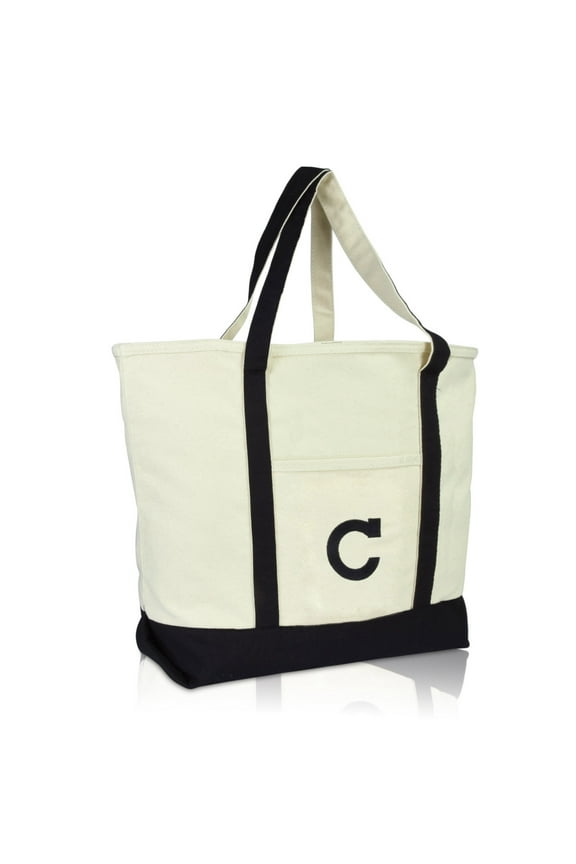 Initial Tote Bag Personalized Monogram Black Zippered Top Letter - C