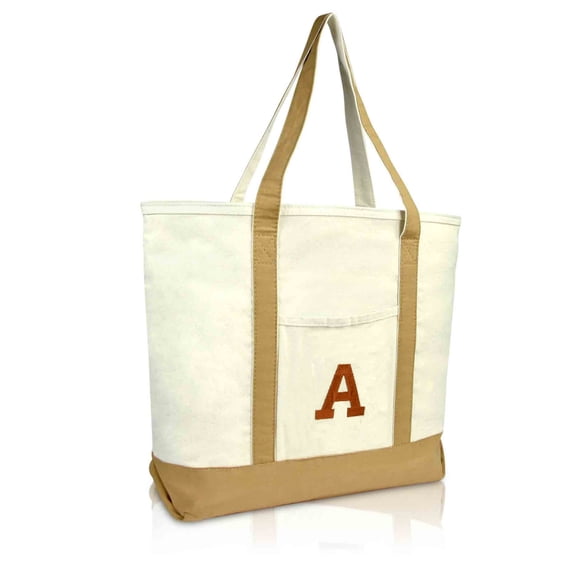 DALIX Initial Tote Bag Personalized Monogram Brown Zippered Top Letter - A