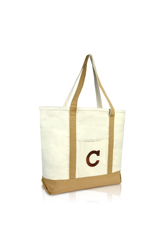 Initial Tote Bag Personalized Monogram Brown Zippered Top Letter - C