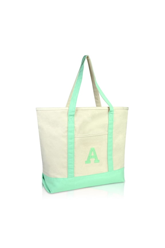Initial Tote Bag Personalized Monogram Mint Green Zippered Top Letter - A