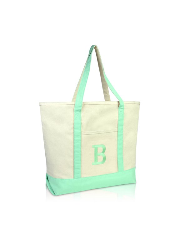 Initial Tote Bag Personalized Monogram Mint Green Zippered Top Letter - B