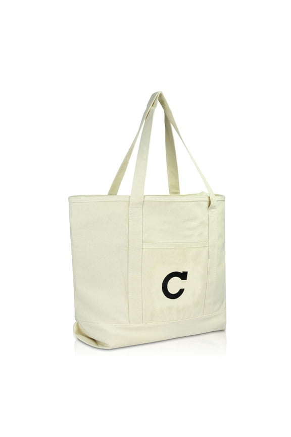 Initial Tote Bag Personalized Monogram Natural Zippered Top Letter - C