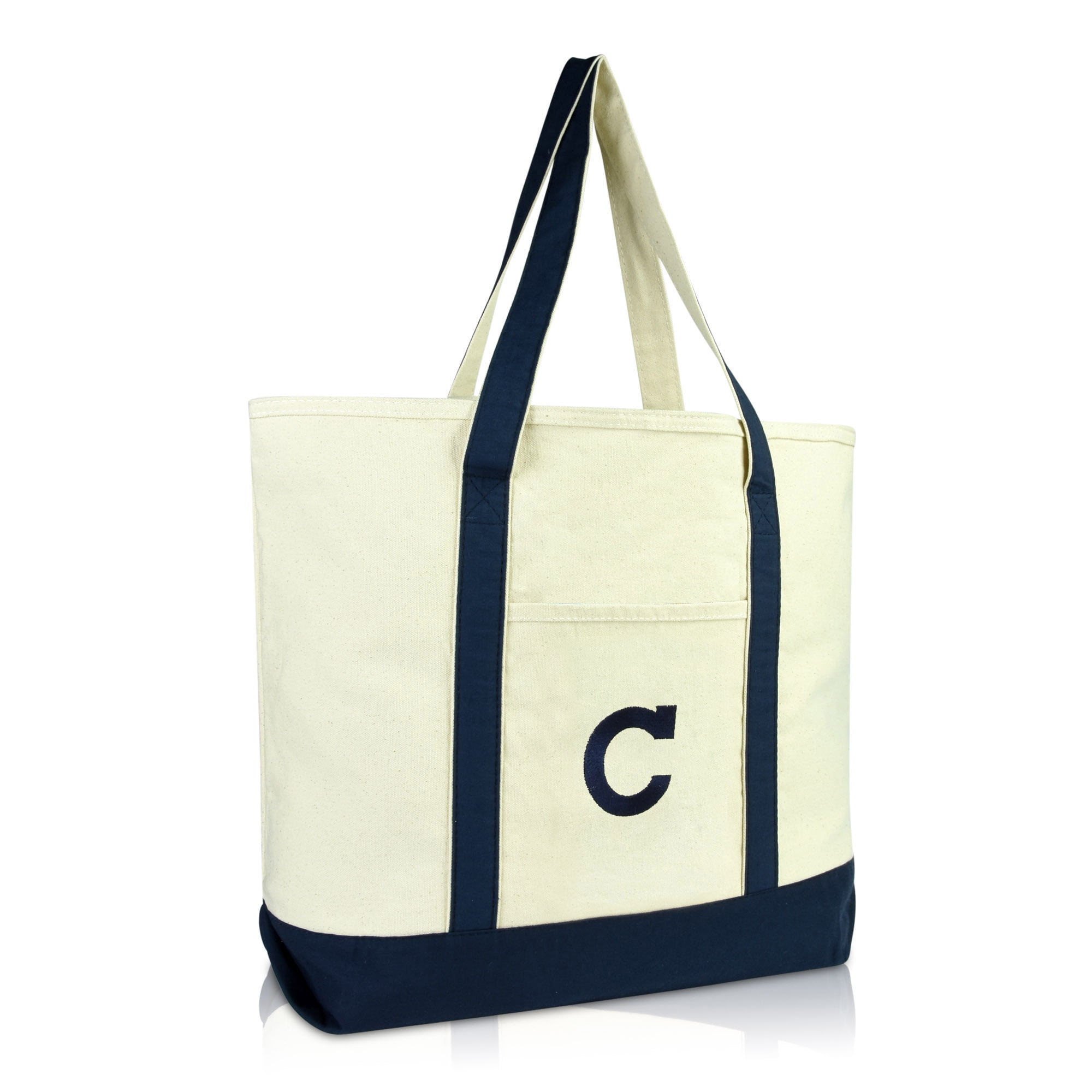 DALIX Initial Tote Bag Personalized Monogram Navy Blue Zippered