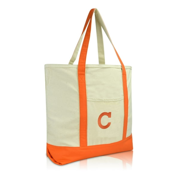 DALIX Initial Tote Bag Personalized Monogram Orange Zippered Top Letter - C