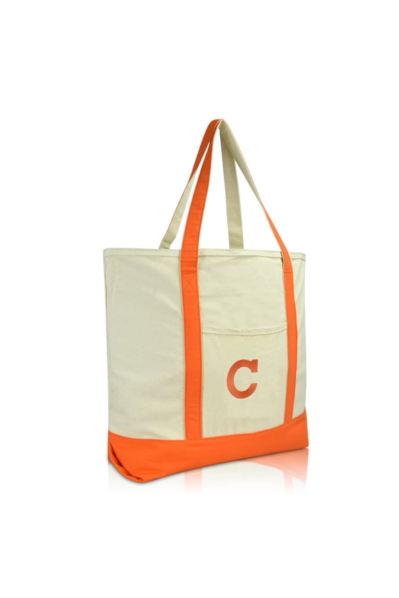 Initial Tote Bag Personalized Monogram Orange Zippered Top Letter - C