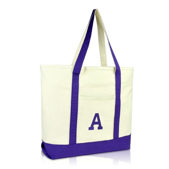 DALIX Initial Tote Bag Personalized Monogram Purple Zippered Top Letter - A